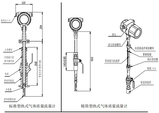 鍋爐用熱式質(zhì)量流量計插入式結(jié)構(gòu)圖