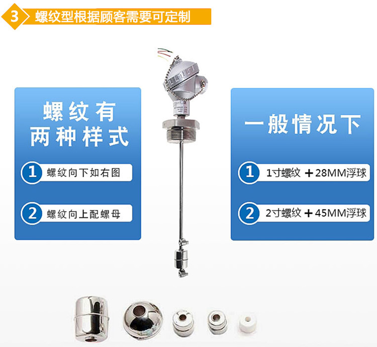 頂裝式浮球液位計(jì)螺紋分類圖